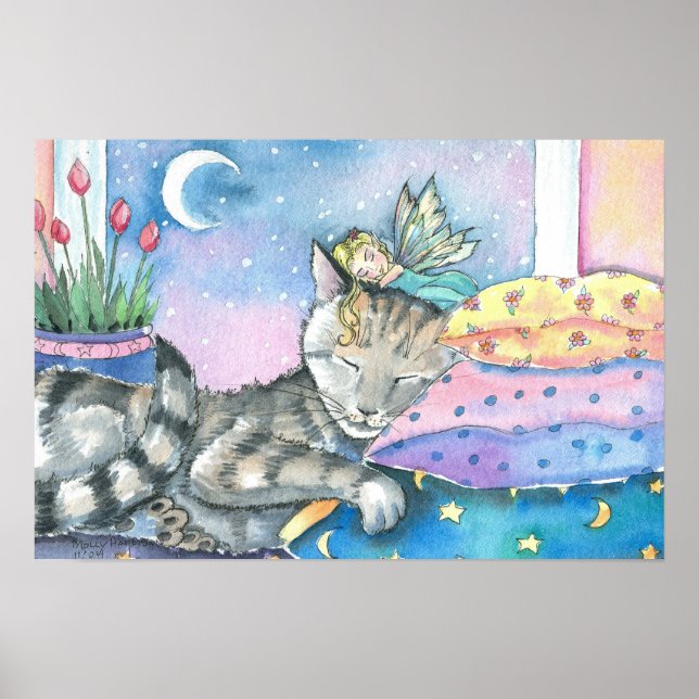 Poster Cartaz de Arte Impresso de Fada Caprichosa e Gato  (Frente)