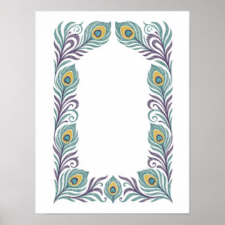 Poster Cartaz de Arte Nova com Borda de Pena de Pavão