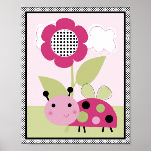 Poster Cartaz de Arte para Berçário Lil Ladybug com Bolin
