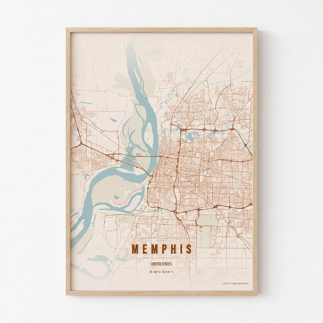 Poster Cartaz de Arte para Parede Mapa da Cidade de Memph (Criador carregado)