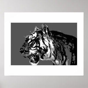 Póster Cartaz de Arte Pop do Tigre Siberiano Preto e Bran