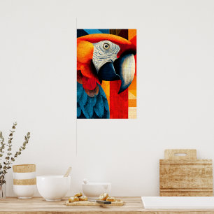 Poster Cartaz de Arte Pop Geométrico de Papagaio Arara Vi