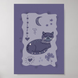 Poster Cartaz de Arte Popular de Gato Noturno Caprichoso
