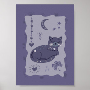 Poster Cartaz de Arte Popular de Gato Noturno Caprichoso