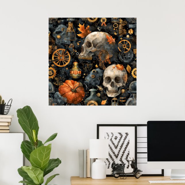 Poster Cartaz de Arte Steampunk de Halloween (Escritório em casa)