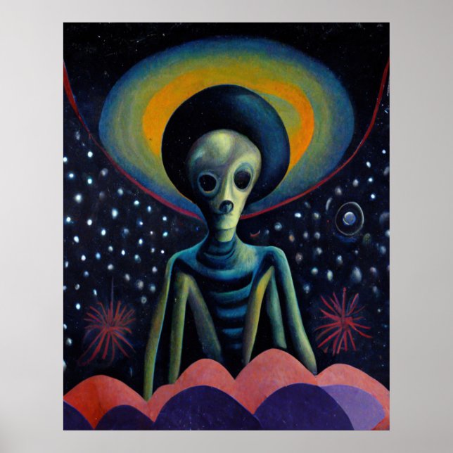 Poster Cartaz de Arte Surrealista de Alien no Espaço (Frente)