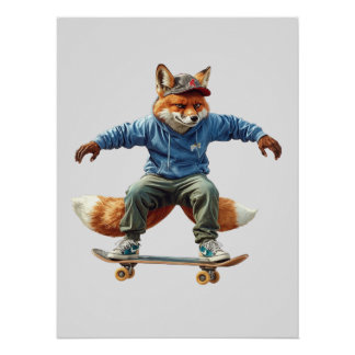Póster Cartaz de Arte Urbana Skater Fox