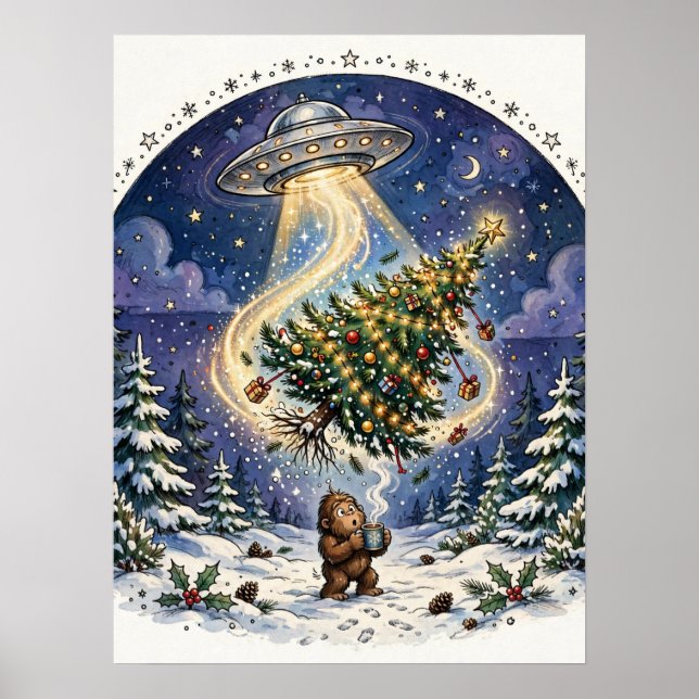 Poster Cartaz de árvore de Natal de Abdução Alienígena (Frente)