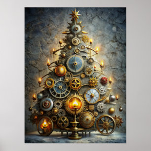 Poster Cartaz de árvore de Natal Steampunk