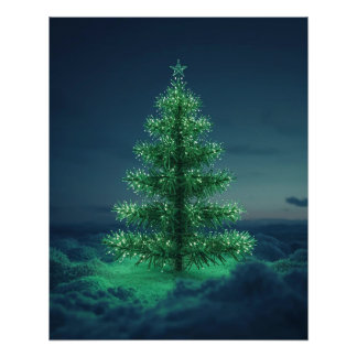 Póster Cartaz de árvore de Natal verde com neve