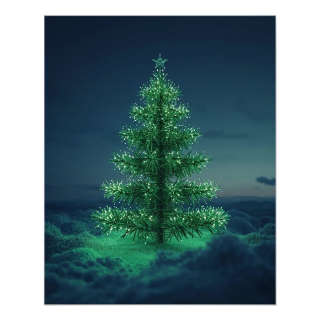 Póster Cartaz de árvore de Natal verde com neve (Frente)