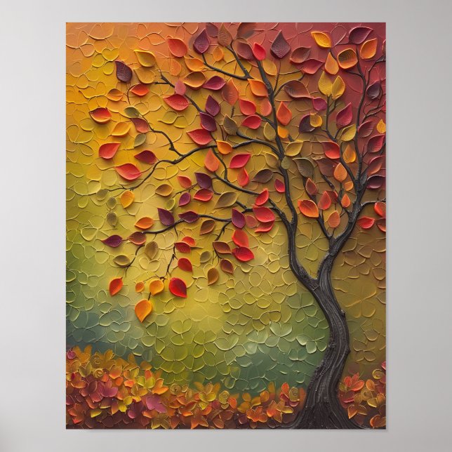 Poster Cartaz de árvore de outono com pintura 3D (Frente)