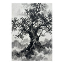 Cartaz de Árvore em Tinta Nanquim | Arte Zen Japon