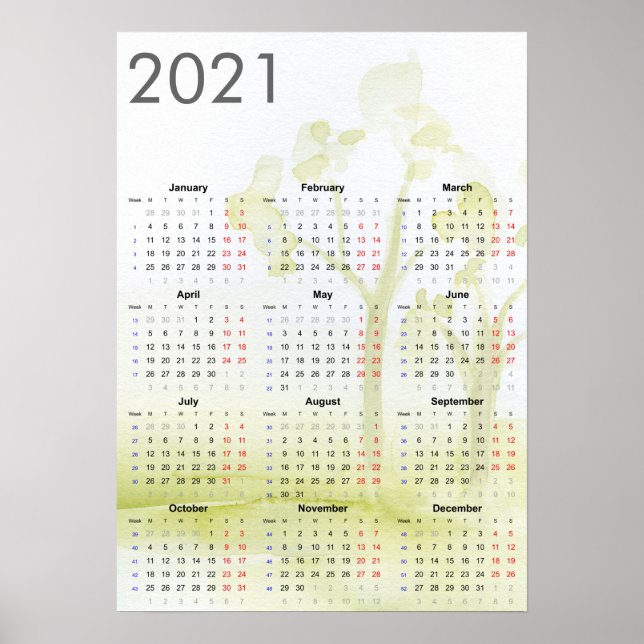 Poster Cartaz de árvores em aquarela 2021 (Frente)