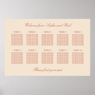 Poster Cartaz de Assento da Mesa 10 com Letra Terracota