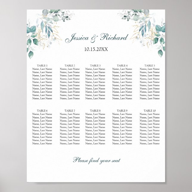 Poster Cartaz de assento de 10 mesas (Frente)