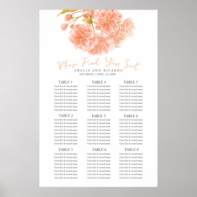 Poster Cartaz de assento de casamento com flor de primave (Frente)