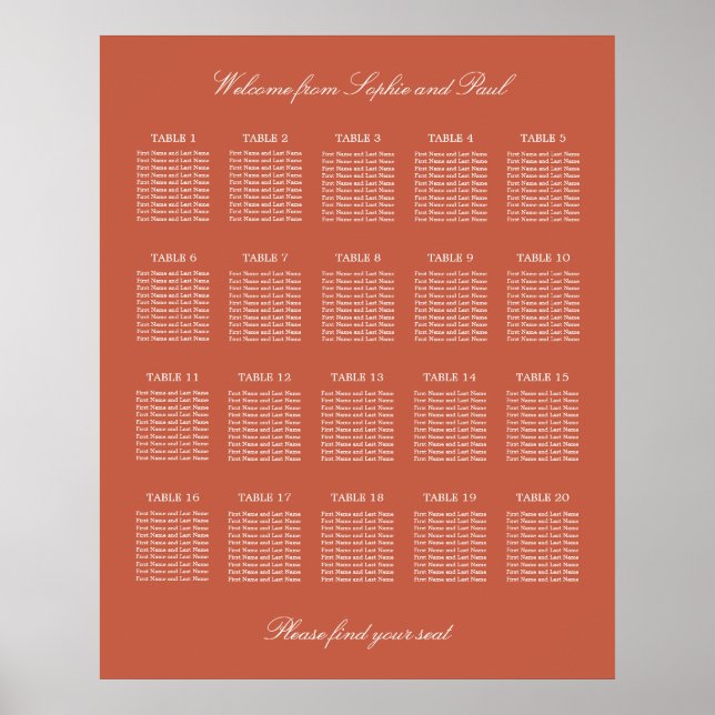 Poster Cartaz de Assento de Casamento da Mesa Terracota 2 (Frente)