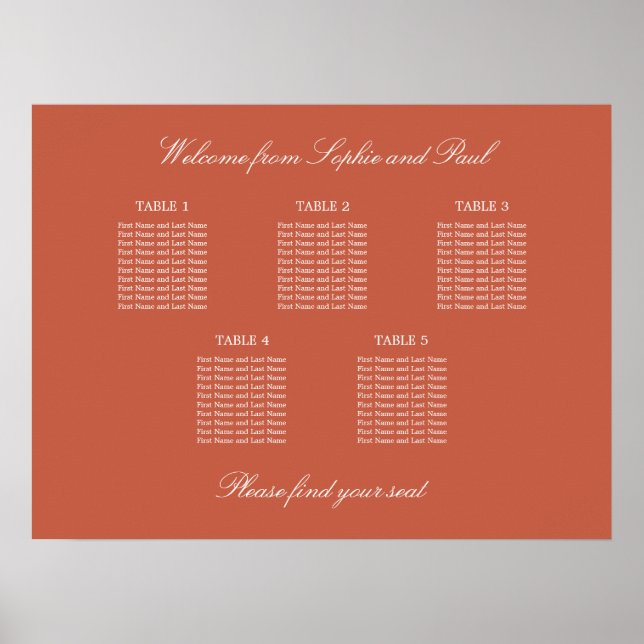 Poster Cartaz de Assento de Casamento da Mesa Terracota 5 (Frente)