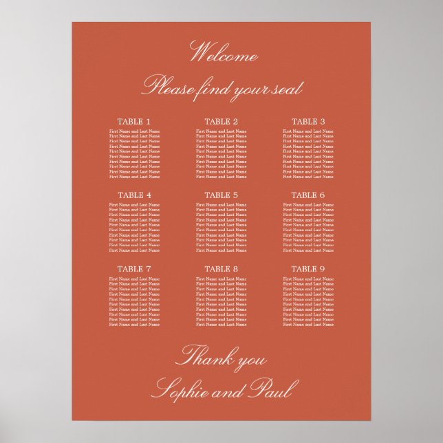Poster Cartaz de Assento de Casamento da Mesa Terracota 9 (Frente)