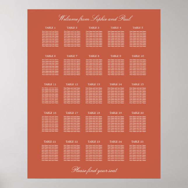 Poster Cartaz de Assento de Casamento da Mesa Terracotta  (Frente)