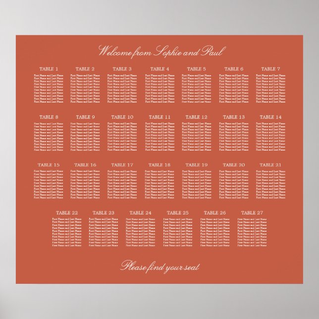 Poster Cartaz de Assento de Casamento da Mesa Terracotta  (Frente)