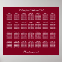 Cartaz de Assento de Casamento de Mesa 28 Borgonha