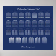 Cartaz de Assento de Casamento de Mesa Azul Marinh