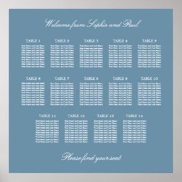 Poster Cartaz de Assento de Casamento na Mesa Azul Empoei
