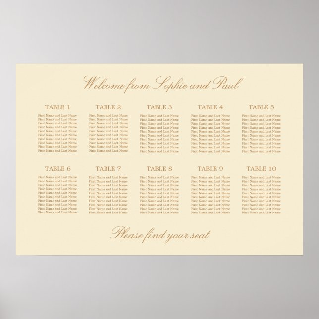 Poster Cartaz de Assento de Casamento na Mesa Cream Beige (Frente)