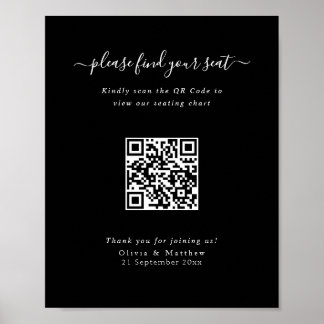 Poster Cartaz de Assento de Código QR de Casamento Preto