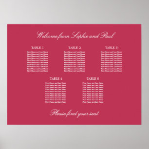 Poster Cartaz de Assentos da Mesa 5 Vermelho Magenta Carm