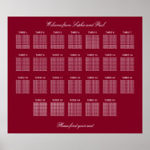 Cartaz de Assentos de Casamento Burgundy 26 Mesa