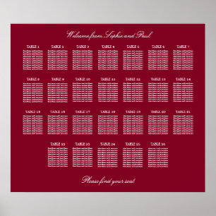 Poster Cartaz de Assentos de Casamento Burgundy 26 Mesa