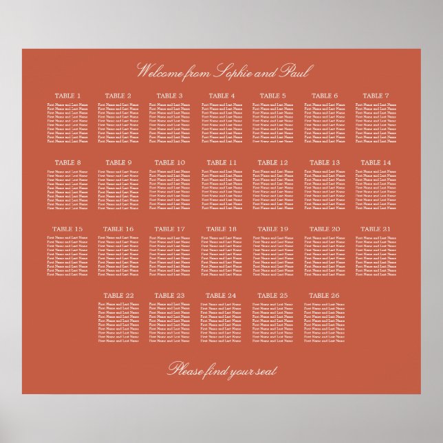 Poster Cartaz de Assentos de Casamento da Mesa 26 Terraco (Frente)