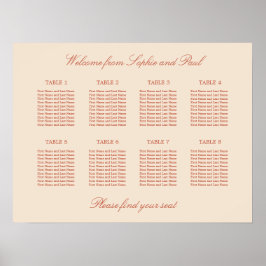 Poster Cartaz de Assentos de Casamento da Mesa 8 com Letr