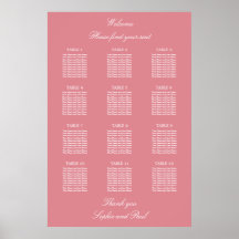 Cartaz de Assentos de Casamento de Mesa 12 Rosa Ru
