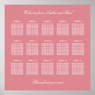 Poster Cartaz de Assentos de Casamento de Mesa 15 Rosa Co