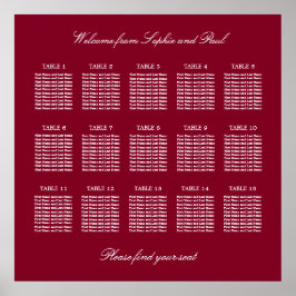 Poster Cartaz de Assentos de Casamento de Mesa Burgundy 1