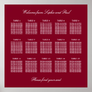 Poster Cartaz de Assentos de Casamento de Mesa Burgundy 1