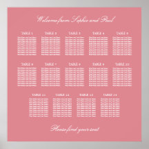 Cartaz de Assentos de Casamento em Mesa 14 Rosa Co