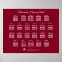 Cartaz de Assentos de Casamento em Mesa 22 Burgund