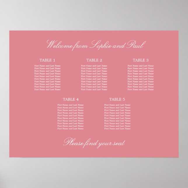 Poster Cartaz de Assentos de Casamento em Mesa Blush Pink (Frente)