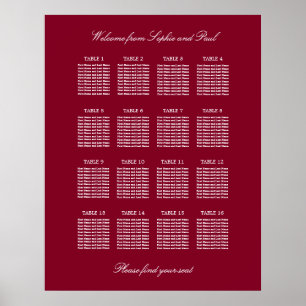 Poster Cartaz de Assentos de Casamento em Mesa Burgundy 1