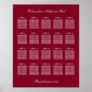 Poster Cartaz de Assentos de Casamento em Mesa Burgundy 2