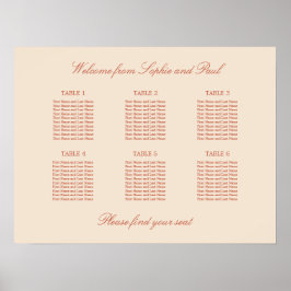 Poster Cartaz de Assentos de Casamento em Mesa Terracota 