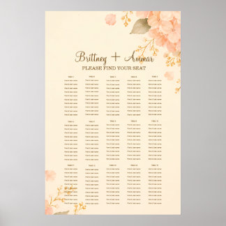 Poster Cartaz de Assentos de Casamento Floral de Hortênsi