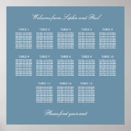 Poster Cartaz de Assentos de Casamento na Mesa 13 em Azul