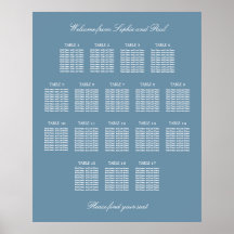 Cartaz de Assentos de Casamento na Mesa 17 em Azul