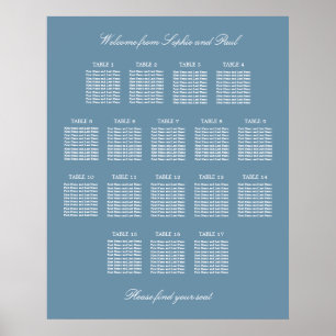 Poster Cartaz de Assentos de Casamento na Mesa 17 em Azul